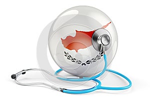 Cypriot flag with stethoscope. Health care in Cyprus concept, 3D rendering