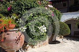 Cyprus. Beautiful summer landscape.	 Monastery courtyard.