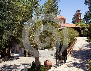 Cyprus. Beautiful summer landscape.	 Monastery courtyard.