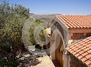 Cyprus. Beautiful summer landscape.	 Monastery courtyard.