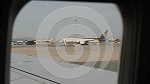 Cyprus, Larnaca - October 12, 2022: Looking through the window of a plane