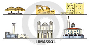 Cyprus, Limassol flat landmarks vector illustration. Cyprus, Limassol line city with famous travel sights, skyline