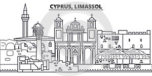 Cyprus, Limassol line skyline vector illustration. Cyprus, Limassol linear cityscape with famous landmarks, city sights