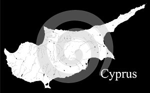 Cyprus map. Black and white background map, drawn with cartograp