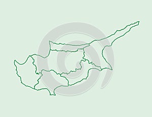 Cyprus map with divisions using green lines on light background vector