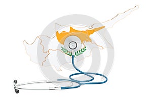 Cyprus map with stethoscope, national health care concept, 3D re