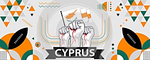 Cyprus national or independence day banner for country celebration. Cyprus flag with raised fists. Modern retro design with