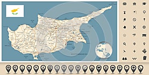 Cyprus Road Map and Map Icons
