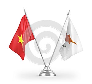 Cyprus and Vietnam table flags isolated on white 3D rendering