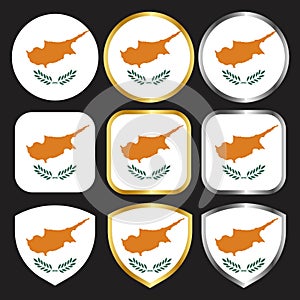 Cypruss flag vector icon set with gold and silver border