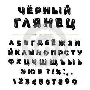 Cyrillic black glossy font. Glance dark letters and numbers. photo