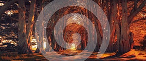 Cyrpus tree tunnel at Sunset photo