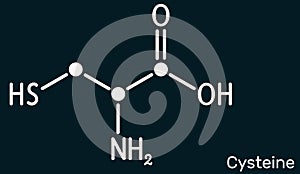 Cysteine, Cys, proteinogenic amino acid molecule. Structural chemical formula on the dark blue background