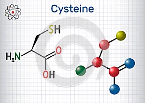 Cysteine L-cysteine, Cys, C proteinogenic amino acid molecule. Sheet of paper in a cage