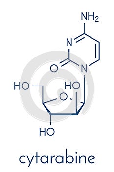 Cytarabine cytosine arabinoside, Ara-C chemotherapy drug molecule. Used in treatment of acute myeloid leukemia AML, acute.