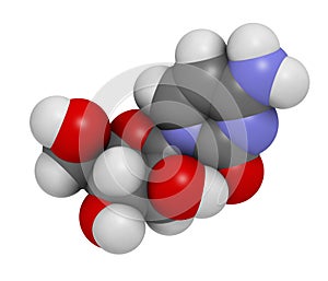 Cytarabine (cytosine arabinoside, Ara-C) chemotherapy drug molecule. Used in treatment of acute myeloid leukemia (AML), acute