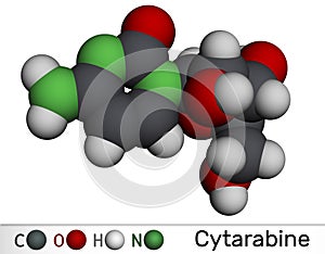 Cytarabine, cytosine arabinoside, ara-C molecule. It is chemotherapy medication. Molecular model. 3D rendering