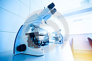 Cytological examination in the laboratory. Close - up of Microscopes in Laboratory, Selective Focus