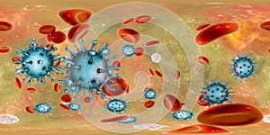 Cytomegaloviruses in blood, 360-degree spherical panorama photo