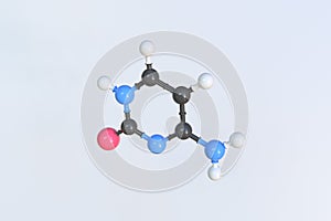Cytosine molecule made with balls, scientific molecular model. 3D rendering
