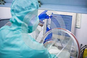 Cytostatic meds being prepared in a super clean lab environment