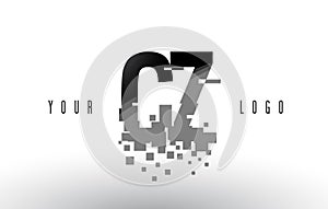 CZ C Z Pixel Letter Logo with Digital Shattered Black Squares photo