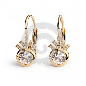 Elegant Gold Diamond Earrings With White Topaz - Inspired By Royalty photo