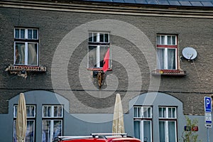 Czech anti-populist rebellion with public red underpants, Liberec, North Bohemia, Czech republic