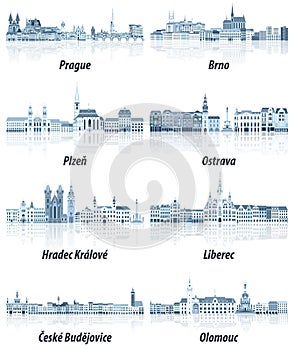 Czech Republic main cities cityscapes in tints of blue color palette.Crystal aesthetics style photo