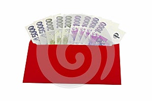 Czech currency, red envelope