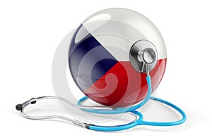 Czech flag with stethoscope. Health care in Czech Republic concept, 3D rendering