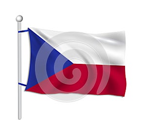 Czech flag waves on a flagpole, white background