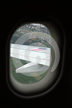 Czech flag on wing of airplane