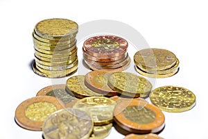 Czech gold coins on a white background