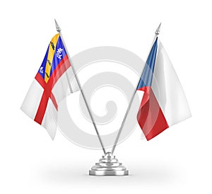 Czech and Herm table flags isolated on white 3D rendering