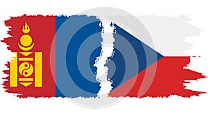Czech and Mongolia grunge flags connection vector