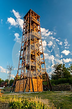 Czech observation deck Milada in evening light, Pribram, Czech republic