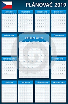 Czech Planner blank for 2019. Scheduler, agenda or diary template. Week starts on Monday