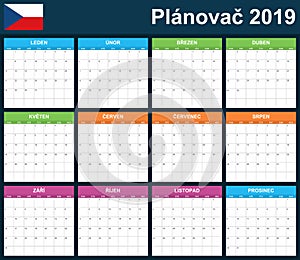 Czech Planner blank for 2019. Scheduler, agenda or diary template. Week starts on Monday