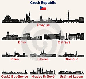 Czech Republic cities skylines silhouettes vector set