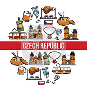 Czech Republic famous landmarks vector poster