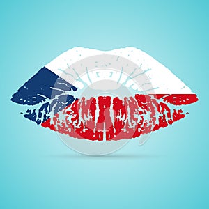 Czech Republic Flag Lipstick On The Lips Isolated On A White Background. Vector Illustration.