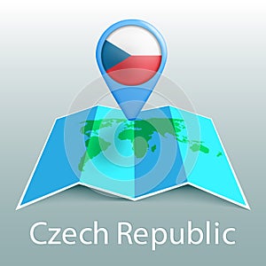 Czech Republic flag world map in pin with name of country