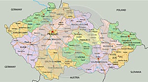 Czech Republic - Highly detailed editable political map with labeling.