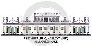 Czech Republic, Karlovy Vary, Mill Colonnade travel landmark vector illustration