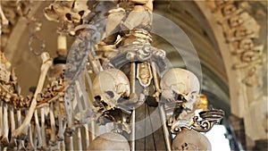 Czech Republic. Kutna Hora. Skulls and bones in the ossuary in Kutna Hora