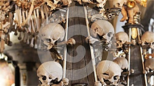 Czech Republic. Kutna Hora. Skulls and bones in the ossuary in Kutna Hora