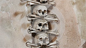 Czech Republic. Kutna Hora. Skulls and bones in the ossuary in Kutna Hora