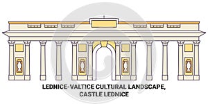 Czech Republic, Lednicevaltice Cultural Landscape, Castle Lednice travel landmark vector illustration