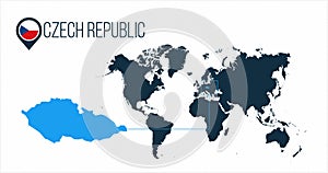 Czech Republic location on the world map for infographics. All world countries without names. Czech Republic round flag in the map